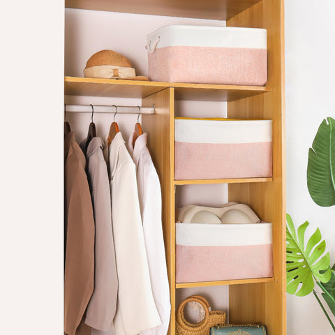 JUNLAI 3 Pcs Storage Baskets with Handles, Foldable Small Storage Boxes, Fabric Wardrobe Storage Basket for Office & Home, Book, Clothes