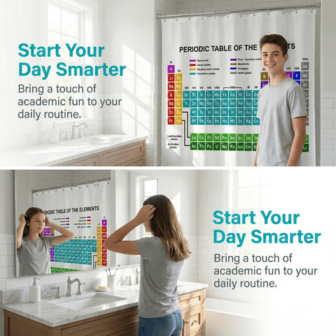 goodbath Periodic Table Shower Curtain 180 x 180 cm, Chemical Elements Waterproof Polyester Fabric Bath Curtain for Bathroom Bathtub Hotel
