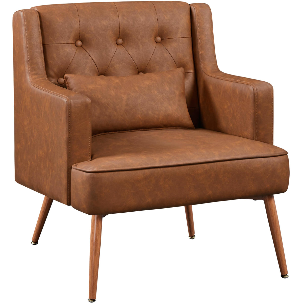 Yaheetech PU Leather Armchair, Tub Chair with Lumbar Pillow, Retro Brown