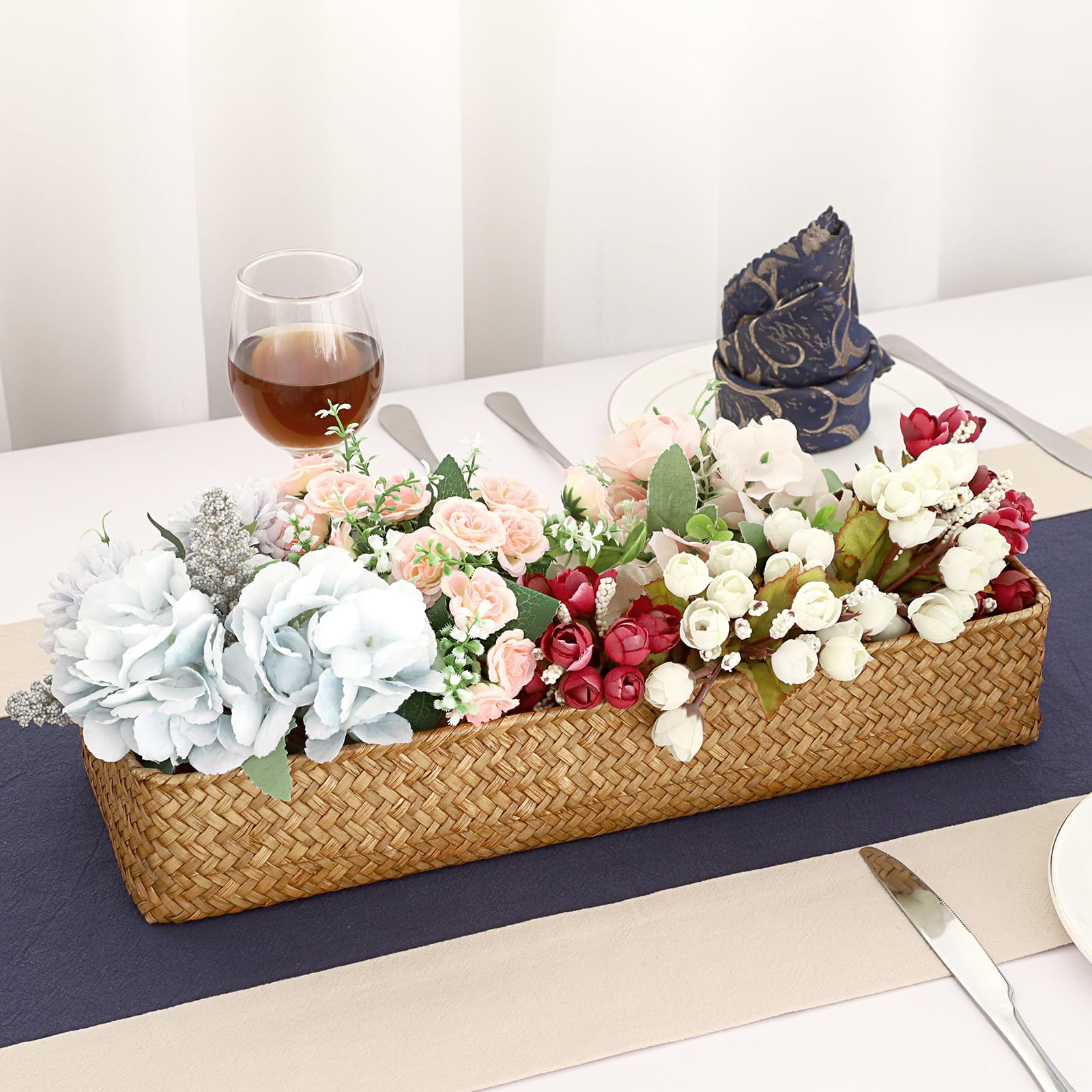 IGNPION Seagrass Long Storage, Coffee Table Serving Decorative Display, Kitchen & Living Room, Caramel