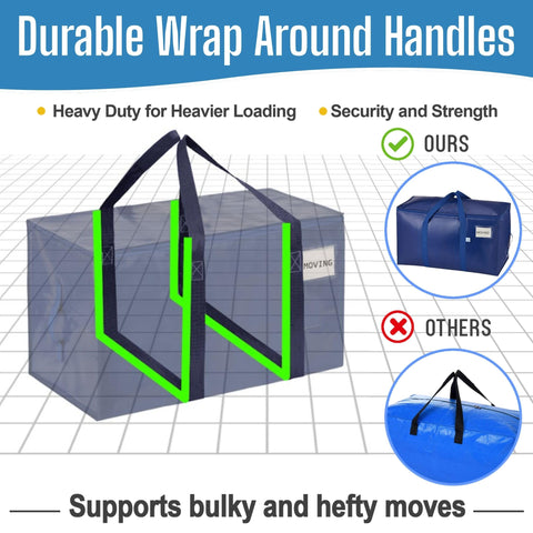 VENO 6 Pack Extra Large Moving Bags with Zippers & Carrying Handles, Heavy-Duty Storage Tote Moving Boxes for Space Saving (Blue-6 Pack)