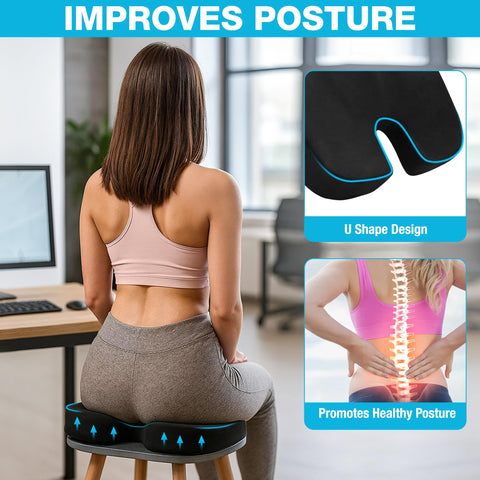XomRo Ergonomic Memory Foam Seat Orthopedic Coccyx Cushion Chair Tailbone Pain Relief Sciatica Back Hip Support Office Chair Car Gaming Wheelchair