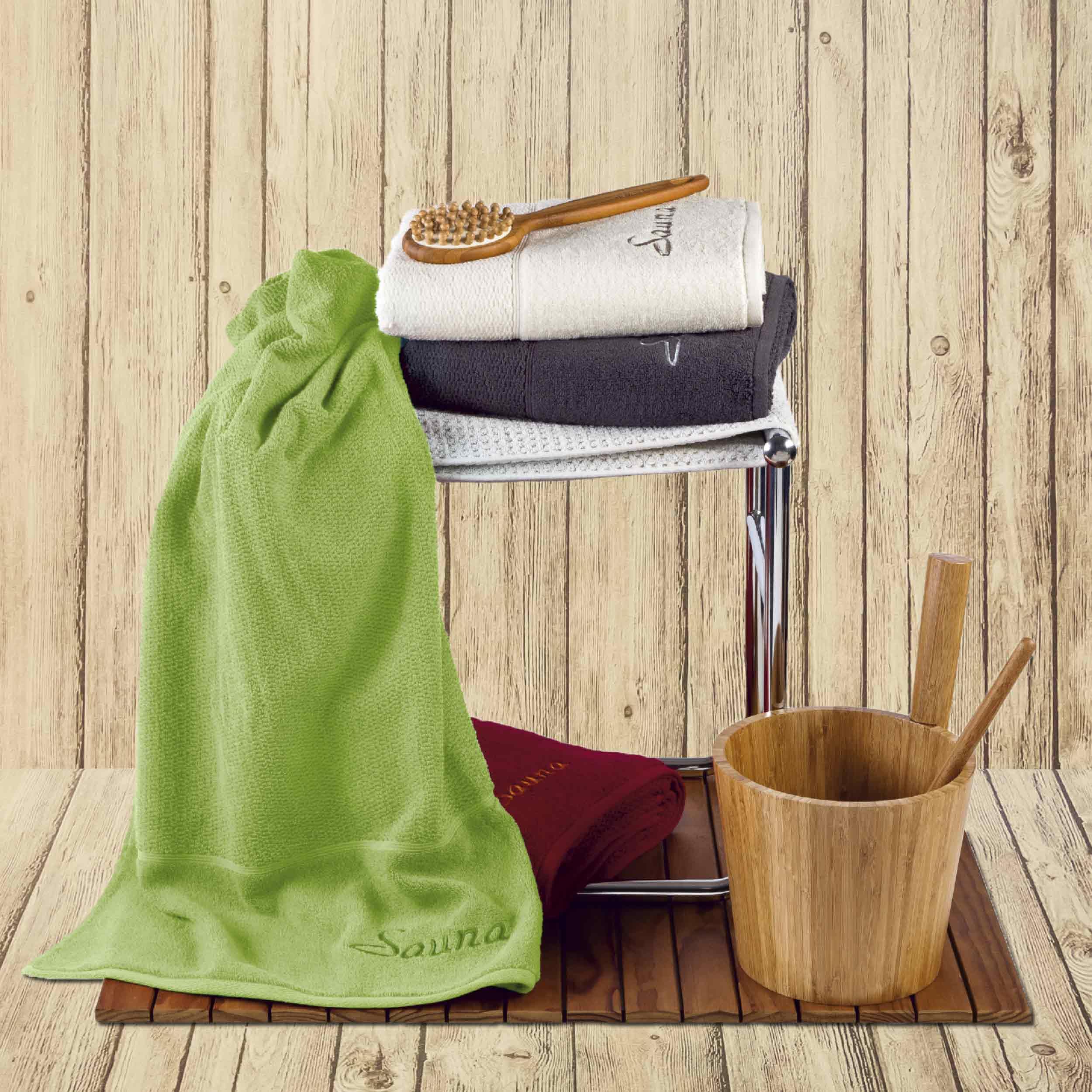 Frottana Pearl Sauna Towel with Embroidery Motif 80 x 200 cm 100% Cotton Cornflower