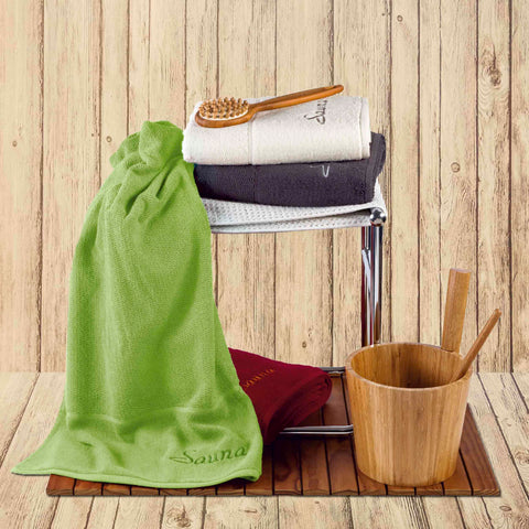 Frottana Pearl Sauna Towel with Embroidery Motif 80 x 200 cm 100% Cotton Cornflower