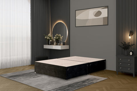Bed Centre Flexby Divan Bed Base Only with 2 Drawers (Same Side), No Headboard - Available in 3FT, 4FT, 5FT & 6FT (3FT Single, Plush Black Fabric)