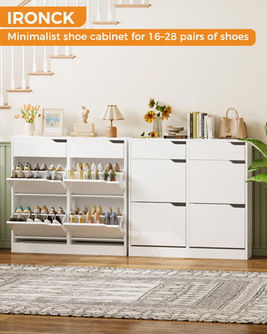 IRONCK Shoe Cabinet with 4 Flip Drawers & 2 Drawers, Freestanding Shoe Rack Cabinet, Shoes Storage Cabinet with Adjustable Shelves