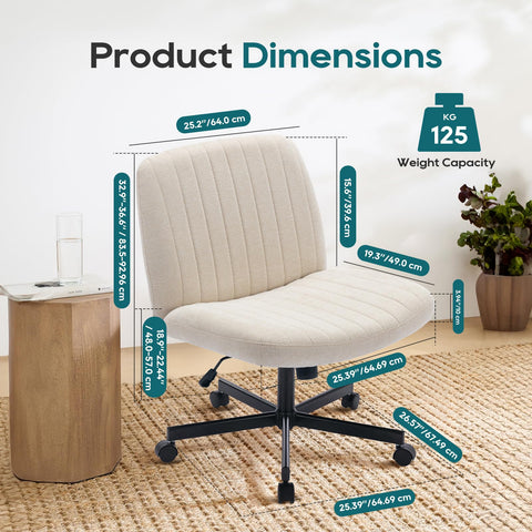 COLAMY Wide Office Chair, Padded Armless Task Vanity Chair Swivel Home Office 115°Rocking Mid Back Ergonomic Computer Chair for Home Working, Make Up