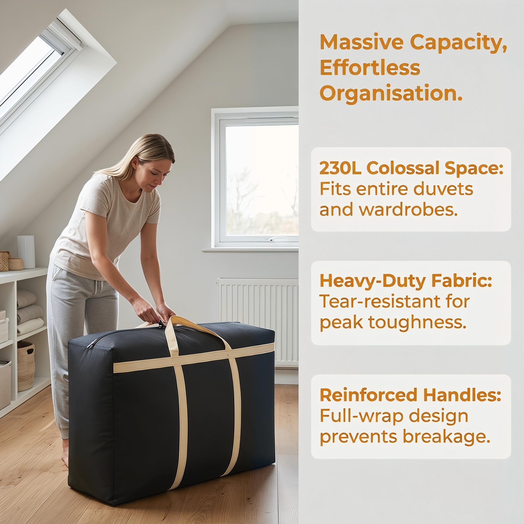 2Pcs Extra Large Storage Bags, 230L Thickened Jumbo Oxford Zipped