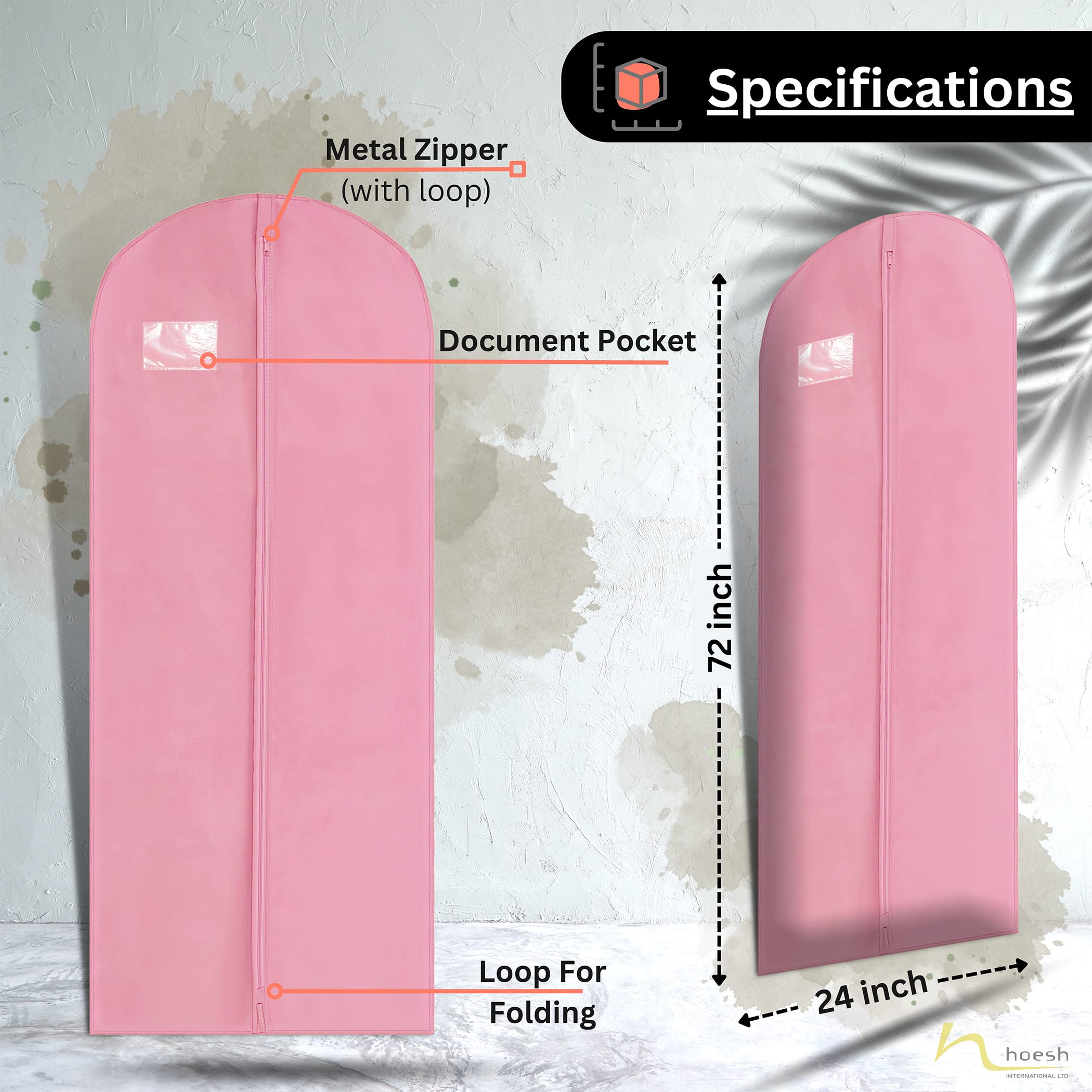 Hoesh UK Women Pink 72 Inches Breathable Bridesmaids Long Zip Wedding Gown Dress Travel Storage Garment Cover Bag