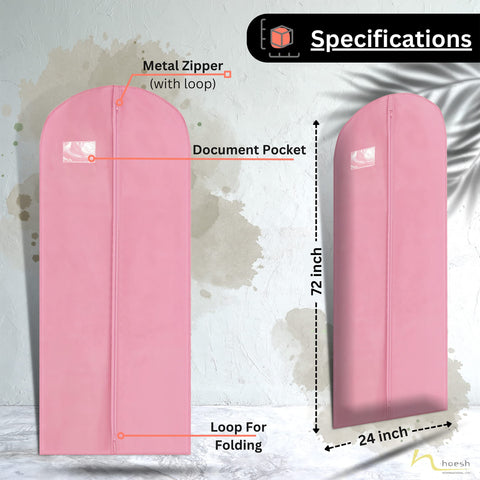 Hoesh UK Women Pink 72 Inches Breathable Bridesmaids Long Zip Wedding Gown Dress Travel Storage Garment Cover Bag