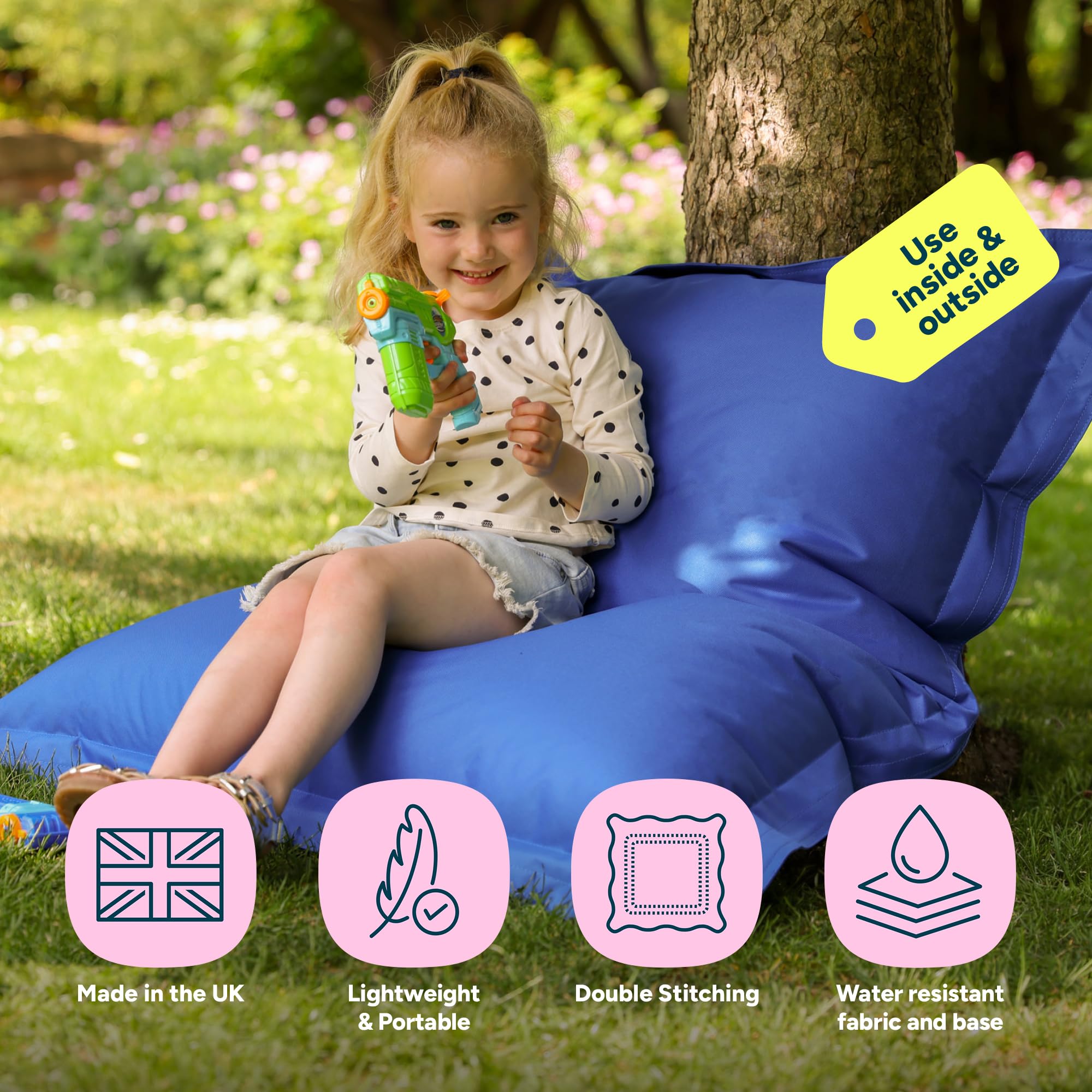 Bean Bag Bazaar Large Outdoor Kids Bean Bag with Filling Included, Blue