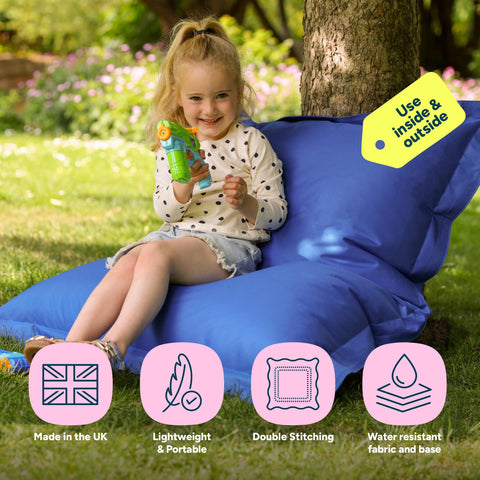 Bean Bag Bazaar Large Outdoor Kids Bean Bag with Filling Included, Blue