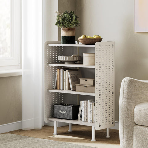 Fenge Bookshelf 4 Tiers Open Bookcase with Pegboard White