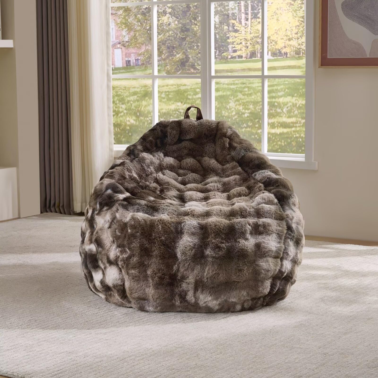 Fluffy Faux Rabbit Fur Bean Bag Chair Cover(No Filler),Cozy Shaggy Bubble Stuffed Animal Storage Large Bean Bag Cover for Bedroom Living Room,Fuzzy