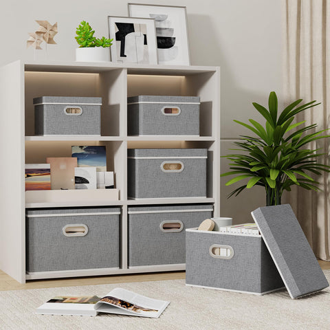 Yawinhe Storage Box with Lids 2 Pack,Basket with Handles 38x25x25cm,Grey