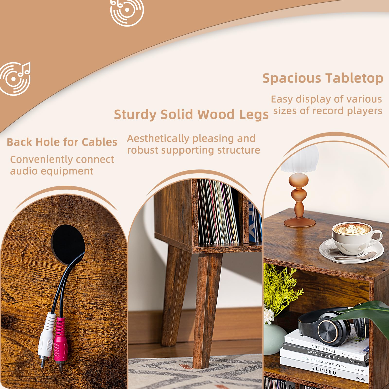 LELELINKY Record Player Stand, Turntable Stand Hold Up To 160 Albums, Brown