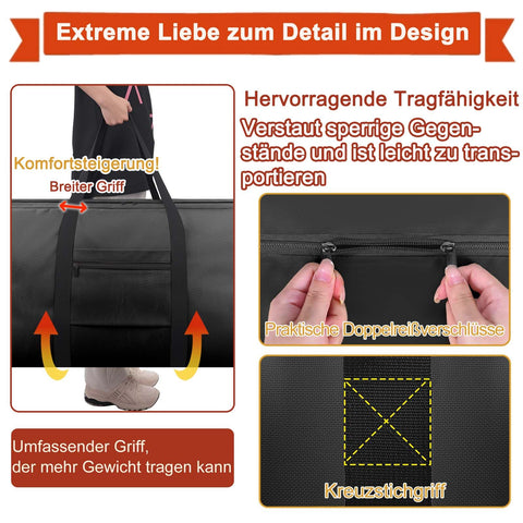 DSDCDJ Large Storage Bag, Heavy-Duty Moving Bags with Zips Handle, Black., 70x30x45cm, Nylon