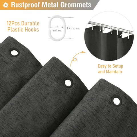 BTTN Extra Long Linen Look Shower Curtain, 182x214cm, Charcoal Grey