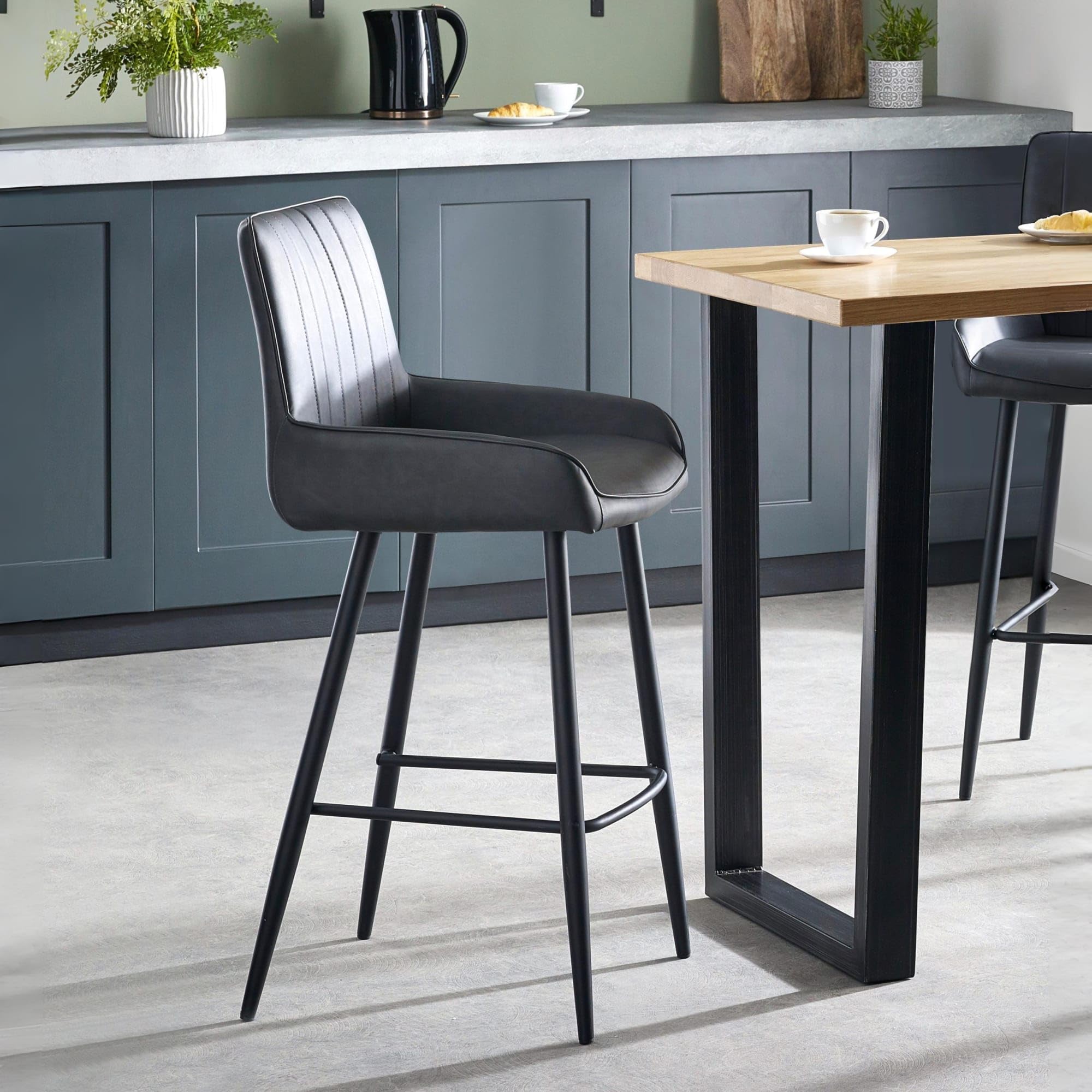 Julian Bowen Soho Bar Stool, Faux Leather, Black - H108 x W48 x D57cm