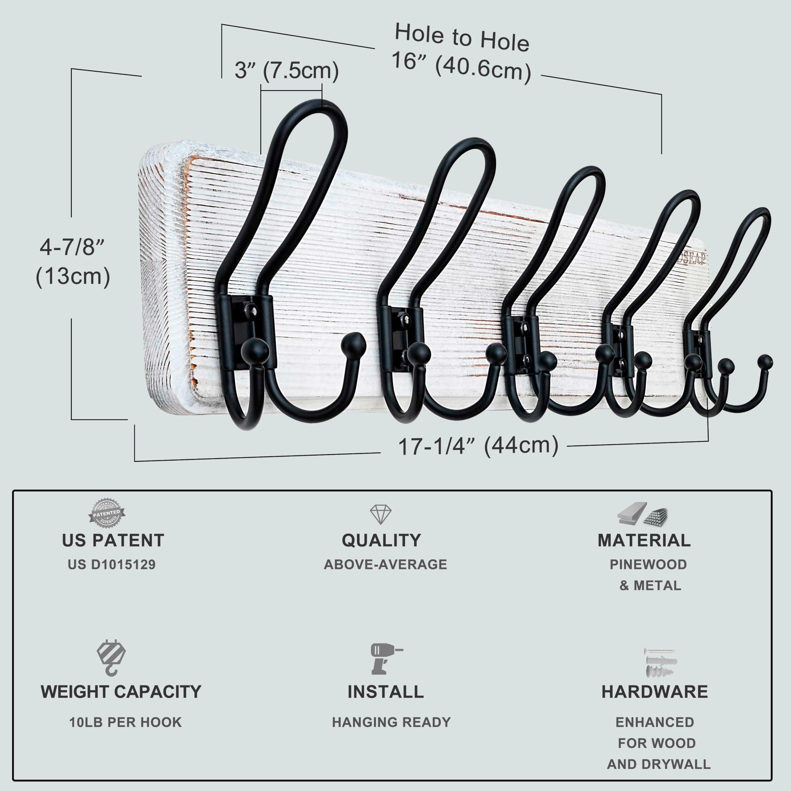 Dseap Coat Rack Wall Mounted - Heavy Duty Farmhouse Rustic Wall Coat Hanger with 5 Wire Hooks for Clothes Hat Jacket Towel, RusticWire, J1-5A