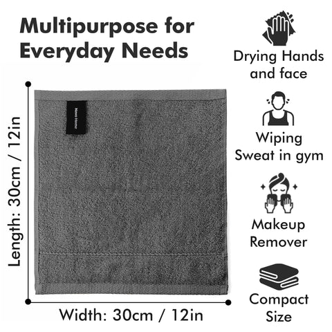 Novo Home Face Towels Pack of 12 – 550 GSM 100% Cotton Washcloths (30x30cm) – Soft, Quick Dry, Highly Absorbent Flannels for Bathroom, Spa, Gym