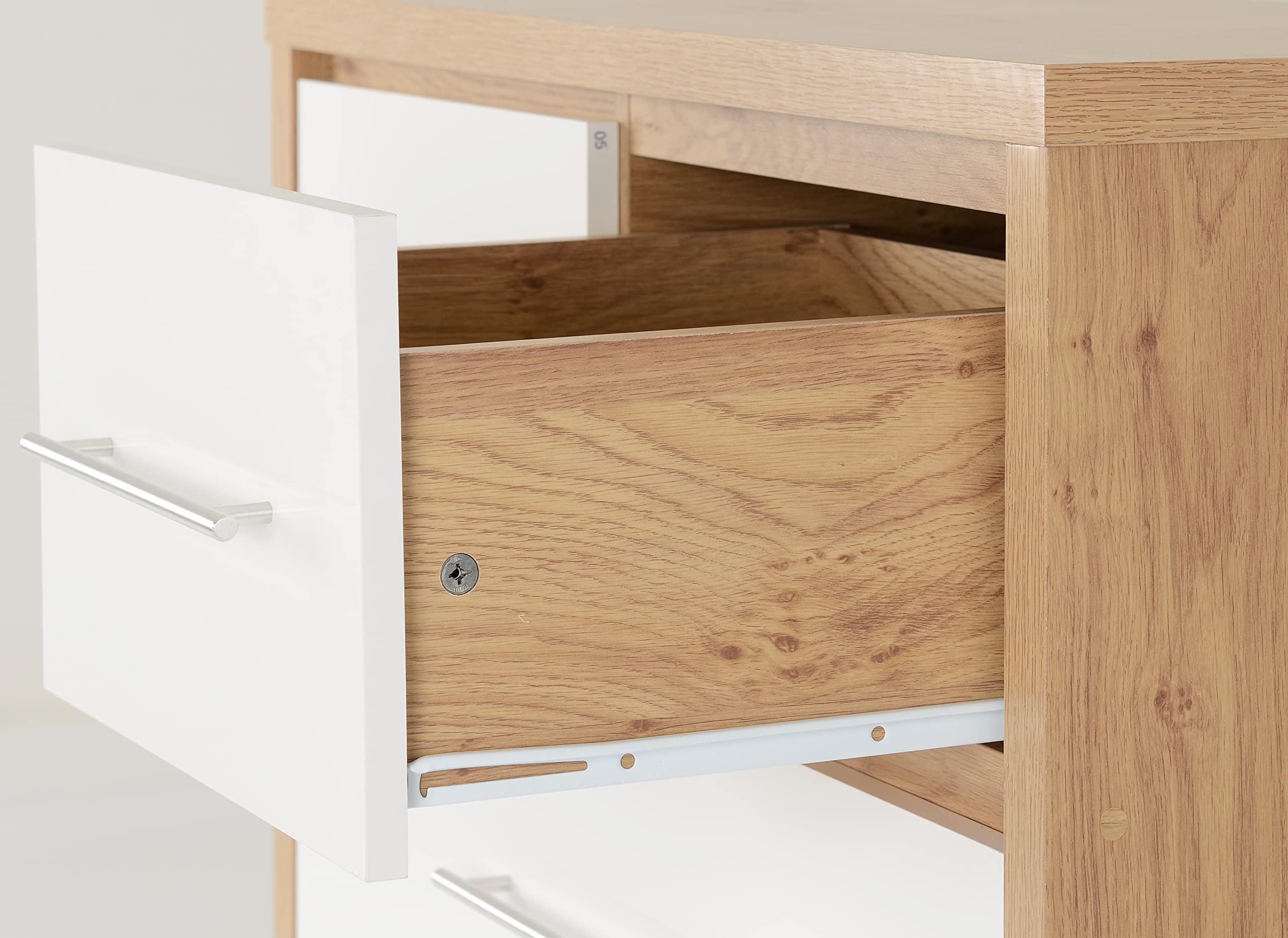 Seconique Seville 3+2 Drawer Chest in White Gloss/Light Oak Effect Veneer