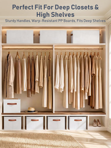 6 Pack Collapsible Fabric Storage Boxes for Wardrobe Shelves, 14"x10",White