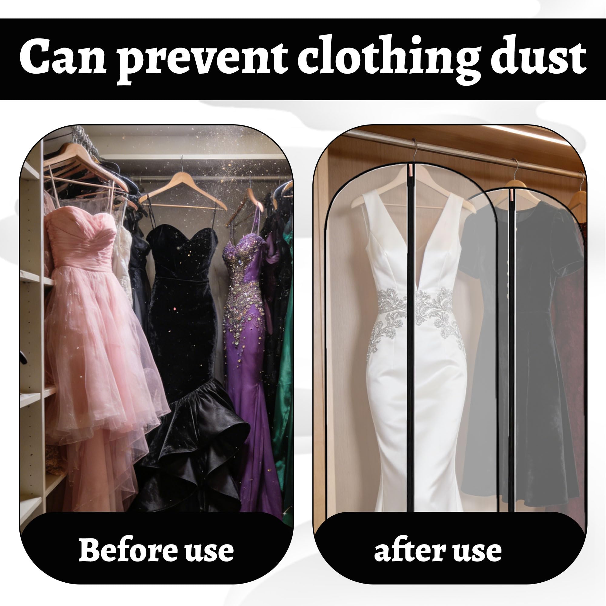 6PCS Long Dress Bags Covers,Dress Bags Covers Long,Garment Bags Translucent Waterproof & Dustproof Storage Covers for Suits