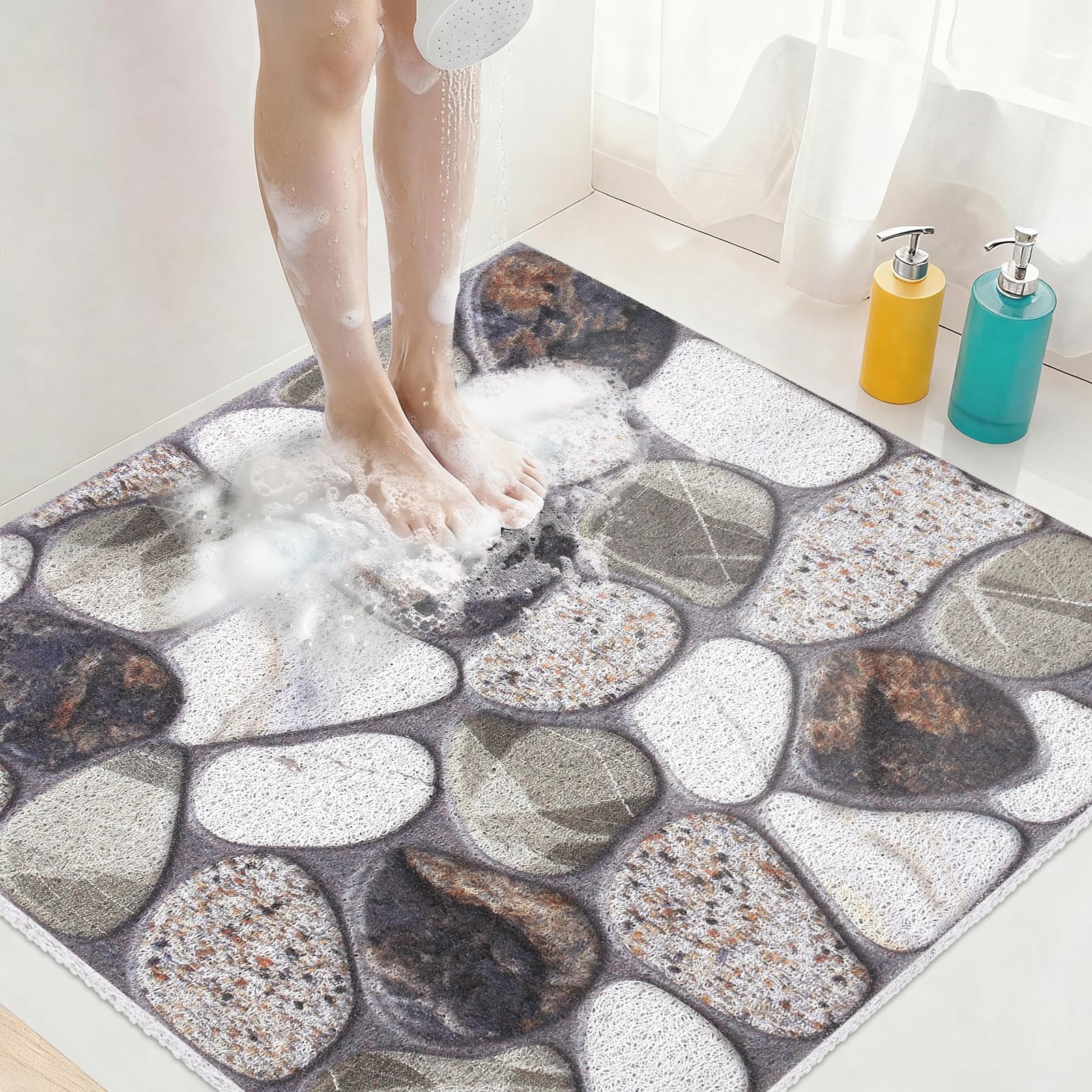 Shower Mat Non Slip : Square Shower Mats for Inside Shower - Loofah Shower Mat for Elderly- Anti Mould Bath Mat for Inside Bath