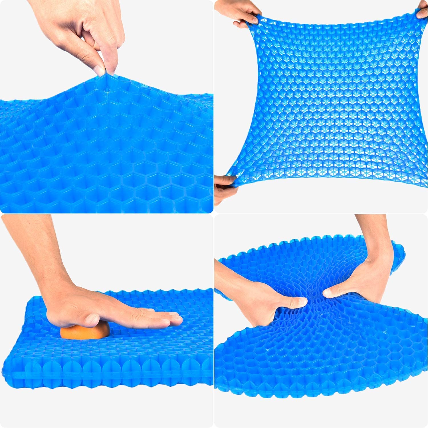 2022 NewLarge Gel Seat Cushion, Honeycomb Design Double Thick Gel Cushion with Relieving Back coccyx Pain Pressure