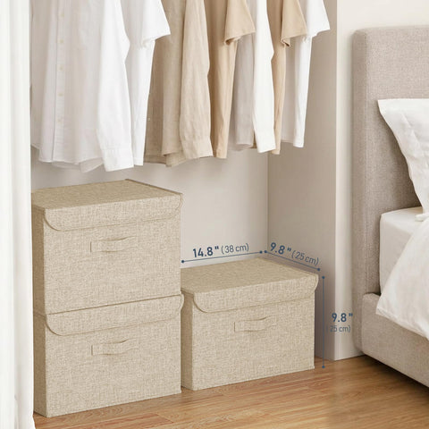 Homsorout Foldable Storage Boxes with Lids - Wardrobe Organiser Bin with Handle Fabric Basket Containers for Clothes, Book, Shelf, Office