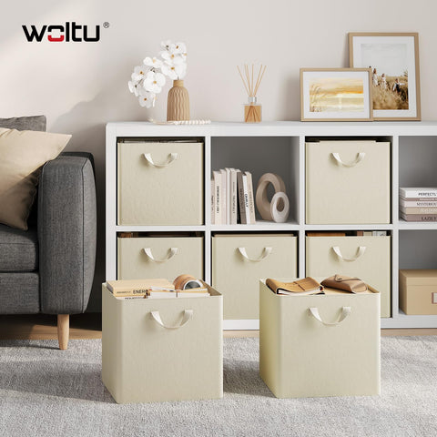 WOLTU Fabric Storage Boxes Set of 5, Collapsible Cube Baskets with Handles and Metal Frame, Wardrobe Organisers for Bedroom, Living Room, Study