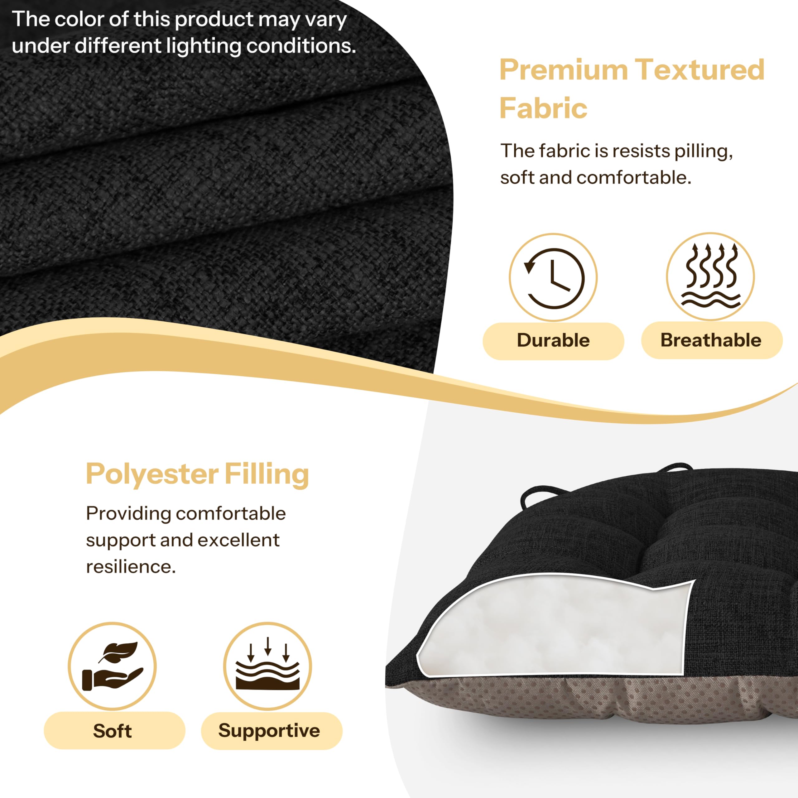 FlyGulls Chair Cushions for Dining Chairs Set of 2 46x42x7.6 cm Black