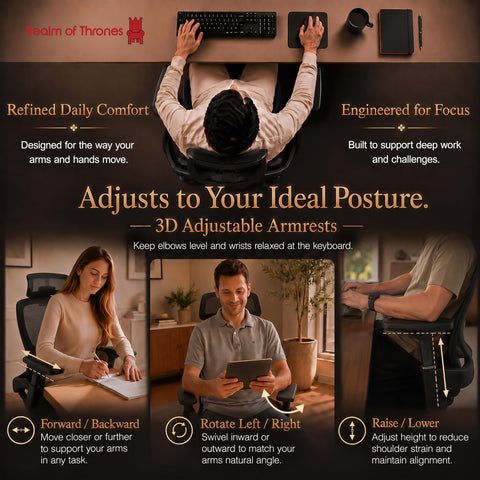 Realm of Thrones Ergonomic Office Chair, 3D Armrests and 2D Lumbar Support
