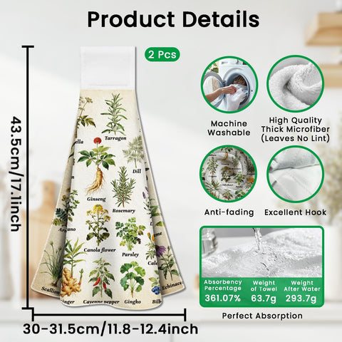CUTHOLLOW 2 Pcs Herb and Vegetable Hanging Kitchen Towels with Loop