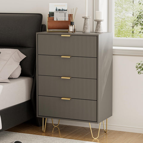 HEYZOEY Grey Chest of 4 Drawers for Bedroom, 60x34x91cm, Wood Storage Dresser Bedroom Furniture Cabinet for Living Room,Office,Lounge,Grey