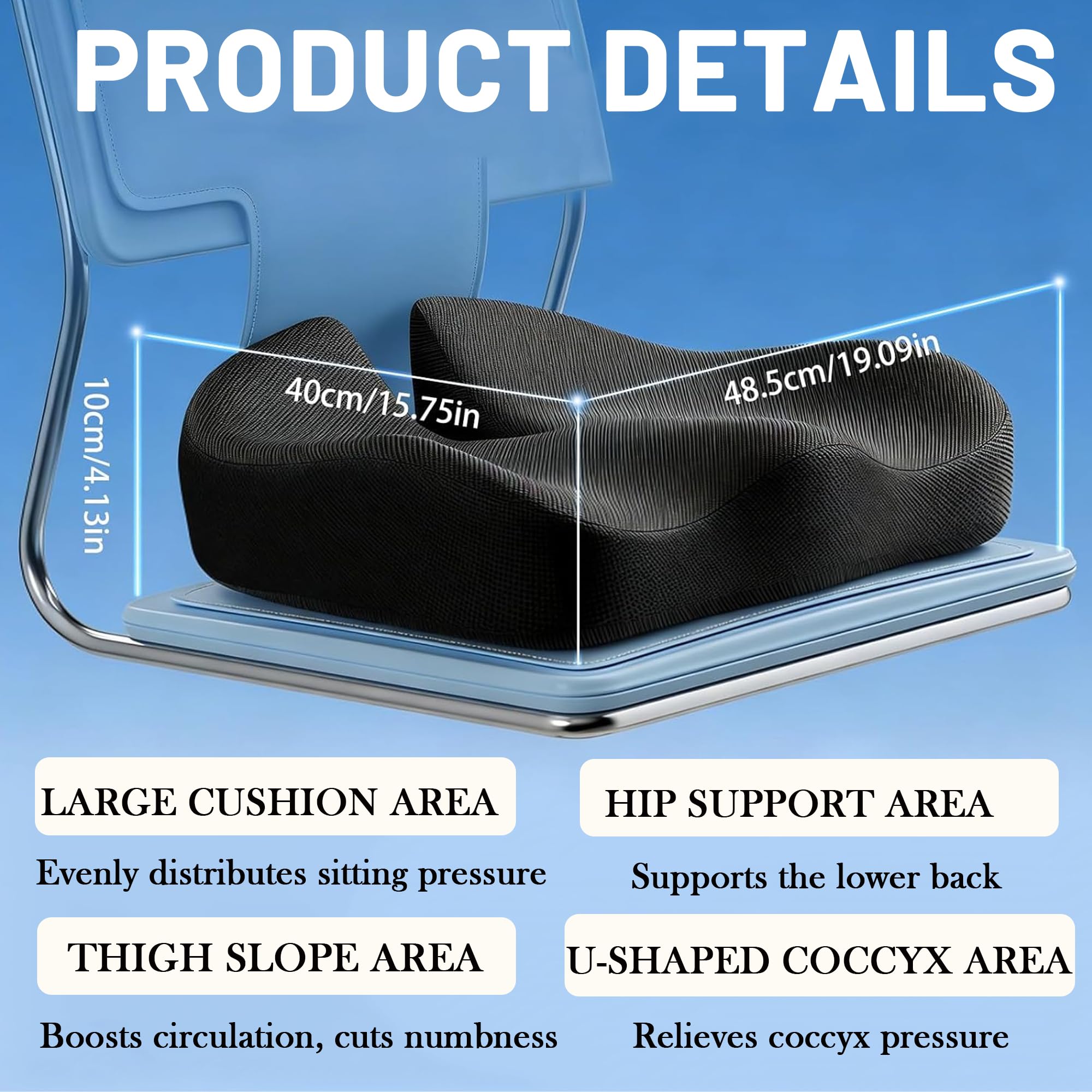 YueXing Coccyx Cushion, Memory Foam Seat Cushion for Tailbone Pain Relief – W-Shape Design, Non-Slip