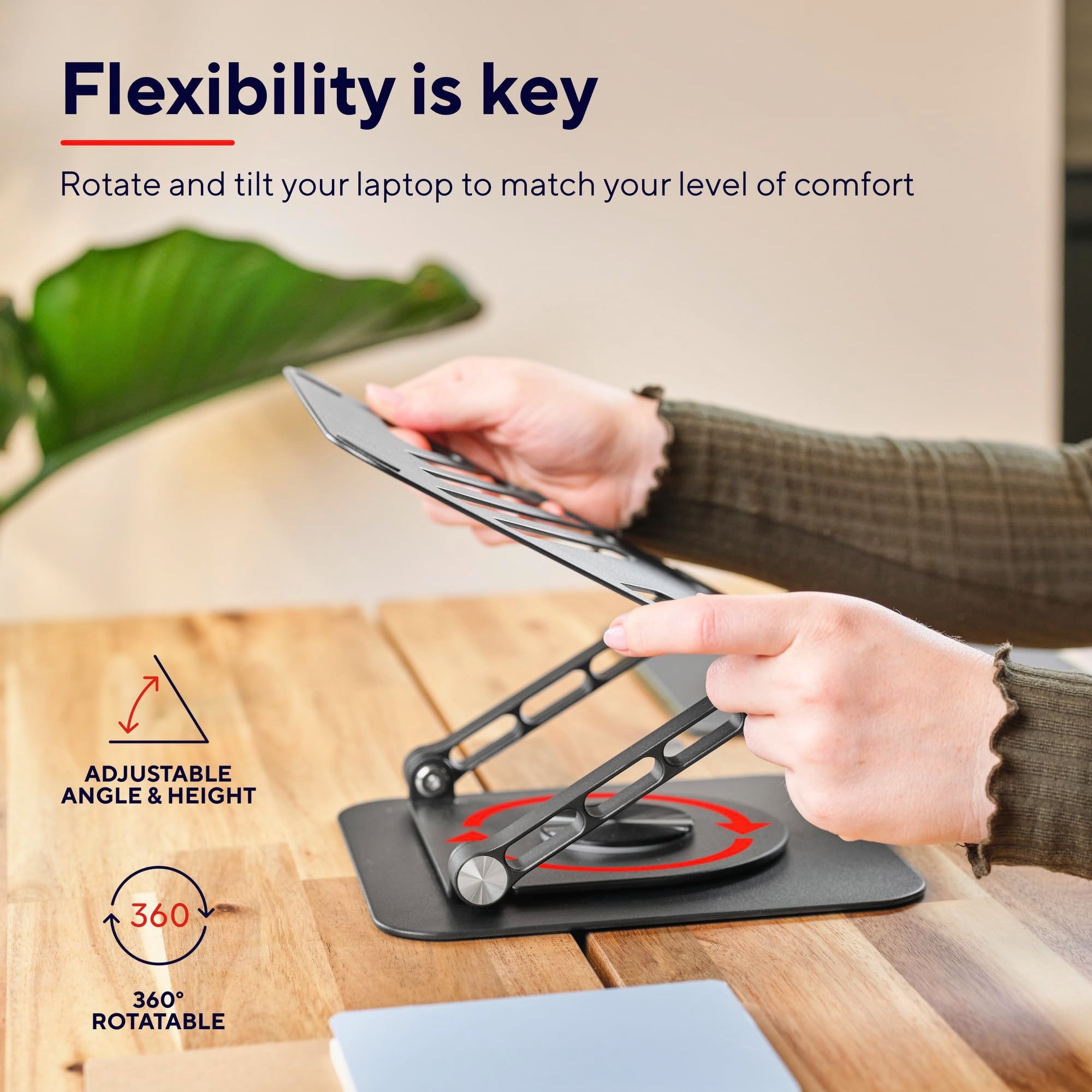 Trust Zeff Ergonomic Laptop Stand for Desk with 360 Degrees Rotation, Black