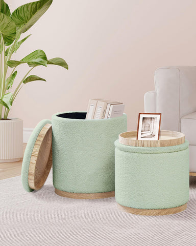 Bonlife Set of 2 Round Ottoman with Tray, Vanity Stool with Storage