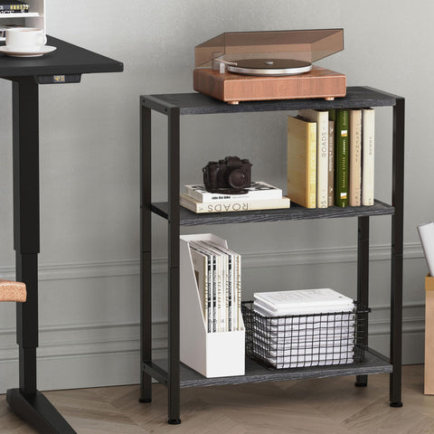 Vantimo Small Side Table, 3-Tier Thin End Table for Living Room, Narrow Bedside Table for Bedroom, Sofa, Couch (Black)