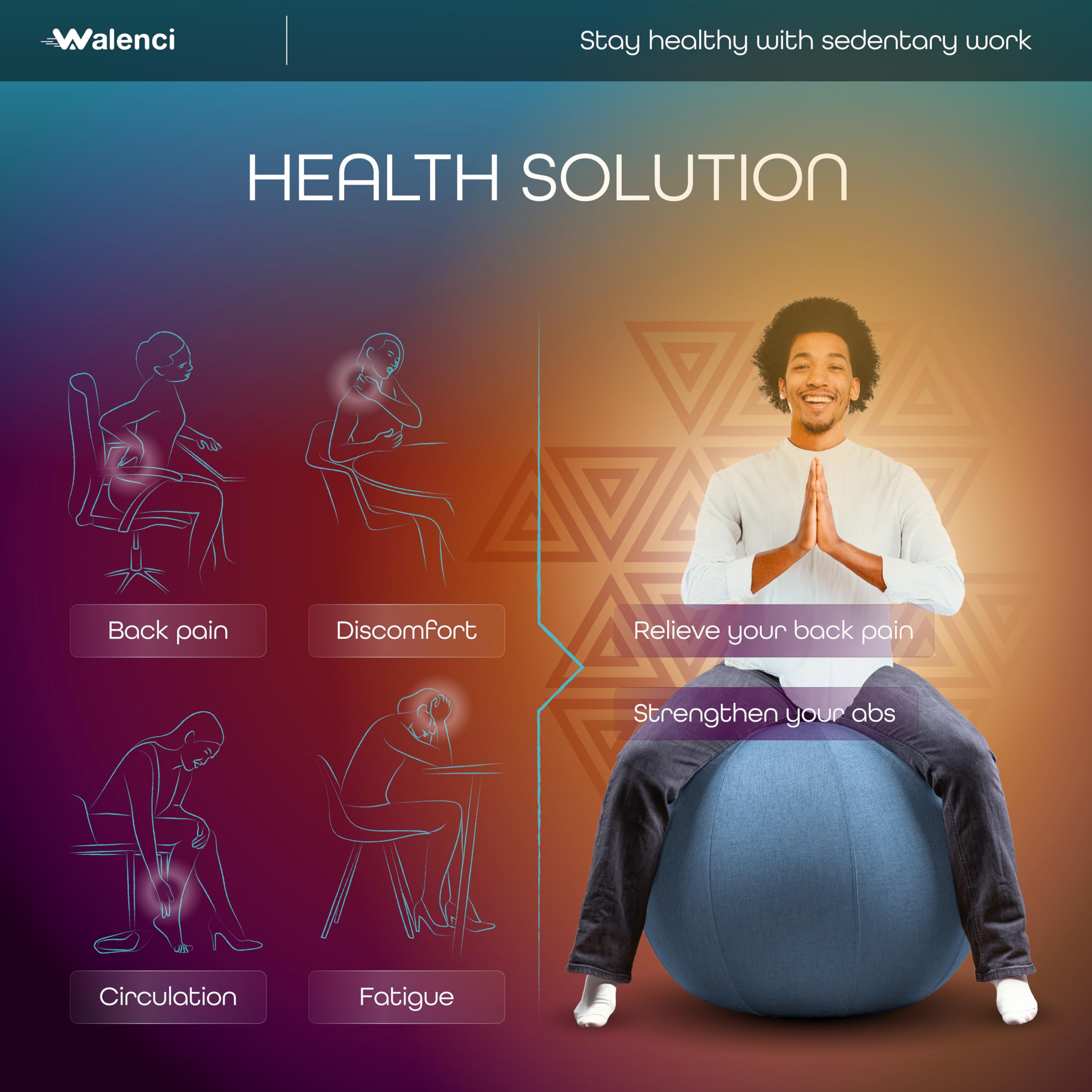 Walenci Sitting Ball Chair Ergonomic, Work and Relaxation Sitting Ball Chair, Comfort Remote Working and Gaming,Ideal Office Standing Ø27.5in-29.5in