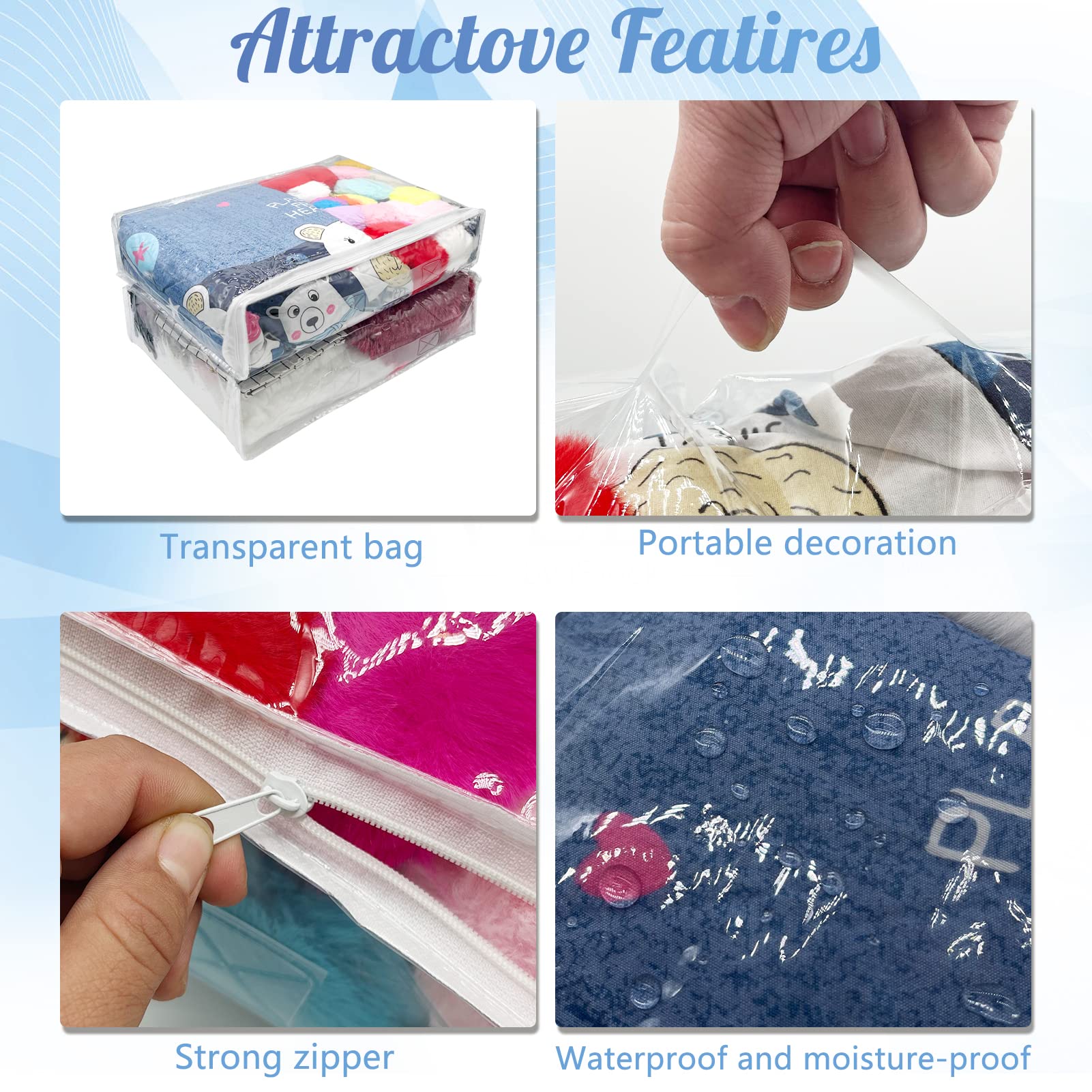 20Pcs Large Clear Vinyl Zippered Storage Bags With Handle - 16*12*4Inch Blankets Organizer for Sweater, Bed Sheet, Pillow