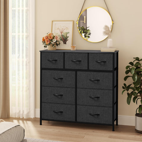 YITAHOME Wide Chest of Drawers with 9 Drawers, Fabric Dressers with Easy Pull Handle,Sturdy Steel Frame,Storage Drawers for Bedroom, Closet, Clothes