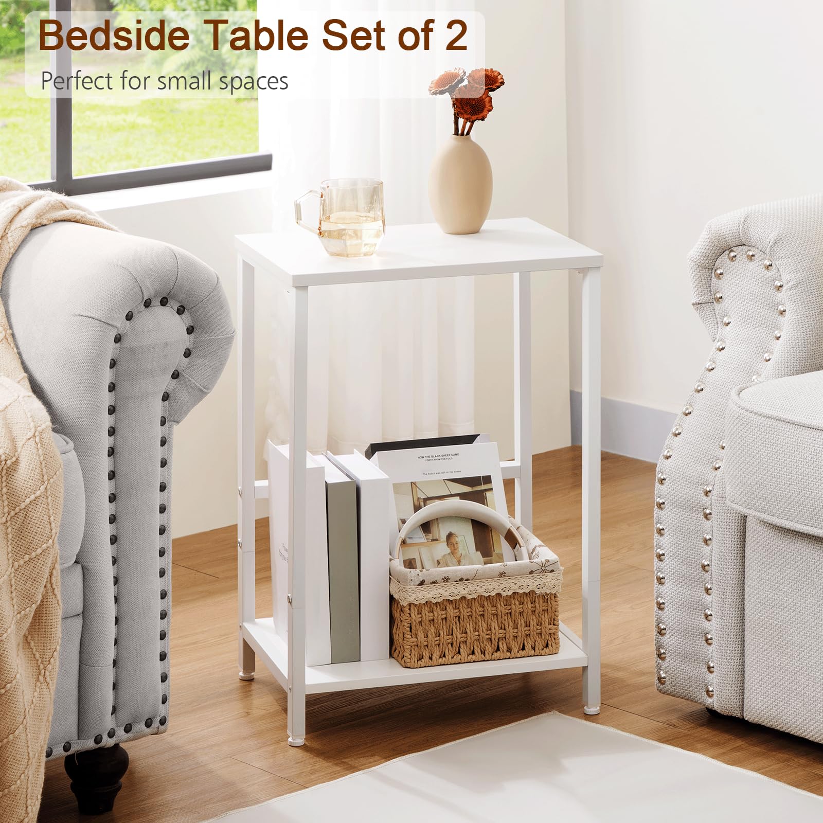 AMHANCIBLE Side Tables Set of 2, Bedside Tables, Coffee Table living room