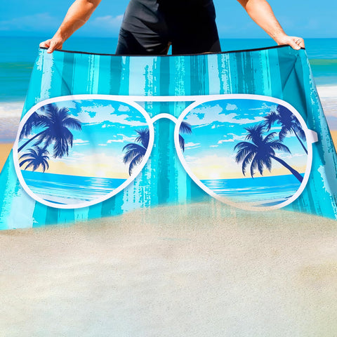Violetpos Turquoise Stripe Sunglasses Palm Beach Towel, Extra Large 180x90 cm 250GSM Microfibre, Sand Free Quick Dry