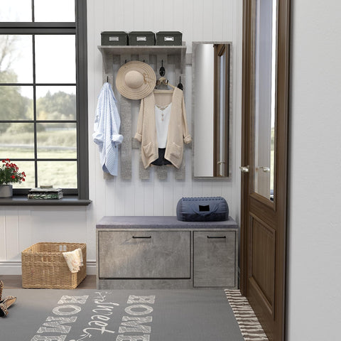 Mondeer Shoe Storage Bench with Cushion, W100 x D30 x H46 cm, Grey