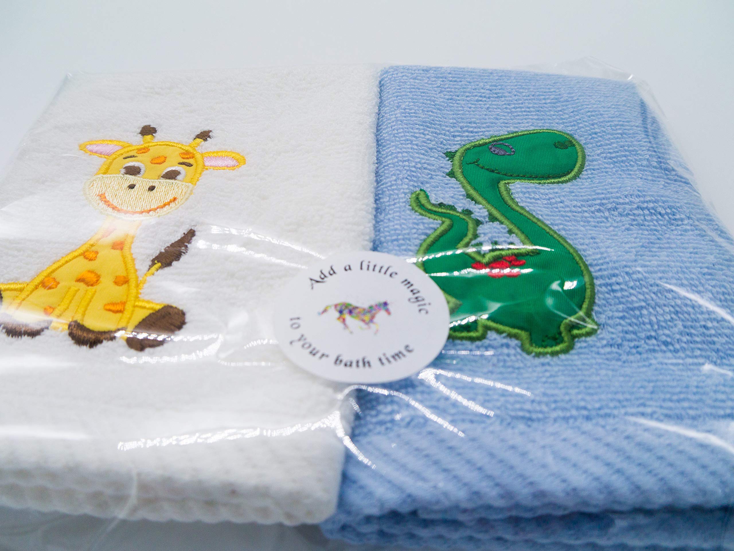 Lex's Linens Pack of 2 Kids Face Cloth (1 of Each) (Giraffe & Dinosaur)