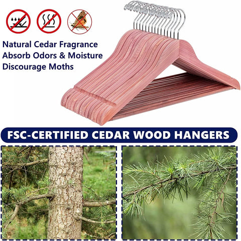 Amber Home 10pcs Cedar Wood Coat Hangers, Wooden Suit Hangers, Natural