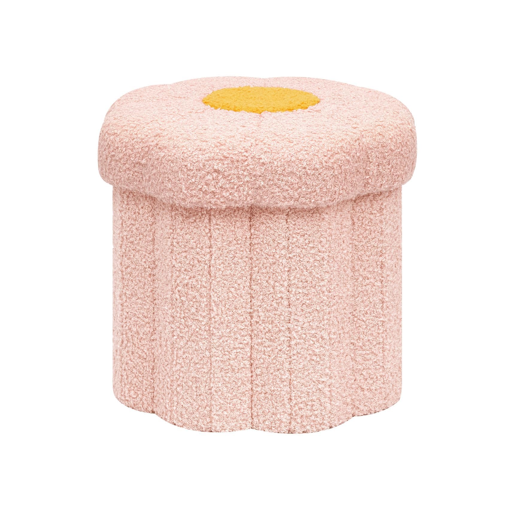 Bonlife Flower Shape Ottoman with Lid, Folding Footrest, Small Storage Box