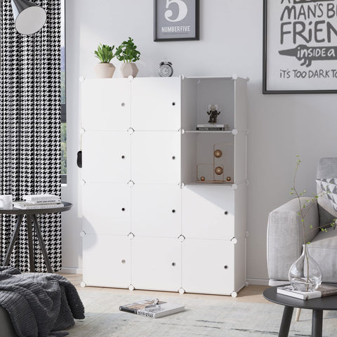 C&AHOME Cube Storage Organizer with Doors, 12-Cube Shelves White
